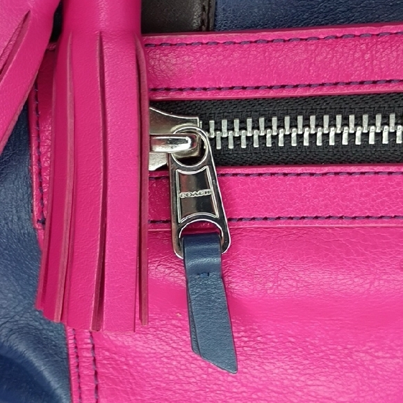 Coach Molly Purse Two-Tone Leather Satchel Bag — Navy Blue & Hot Pink 21134 - Picture 4 of 16